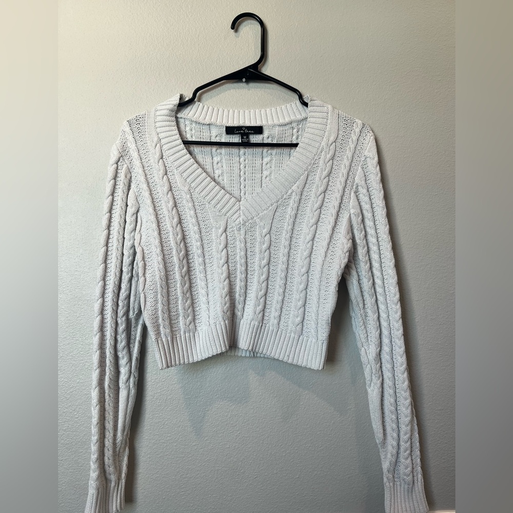 Love Tree Ivory Cable Knit V-Neck Sweater
